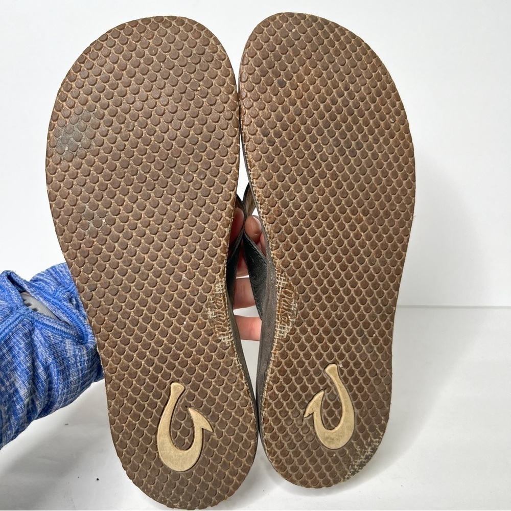 Olukai Paniolo Brown Leather Sandals Flip Flop Size 8 Women’s - Picture 2 of 5
